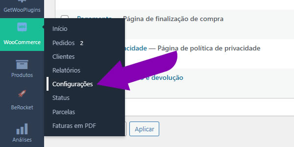 Configurar Pagamento PagSeguro: Configurações