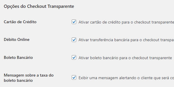 Configurar Pagamento PagSeguro: Formas de pagamento