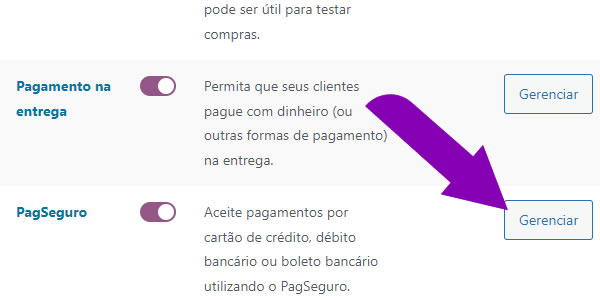 Configurar Pagamento PagSeguro: Gerenciar