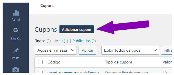 Adicionar cupom de desconto primeira compra