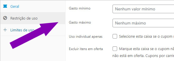 Cupom de desconto com limite mínimo de compra